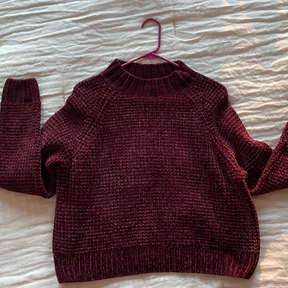 Velvet burgundy sweater. Size large. Never worn.
